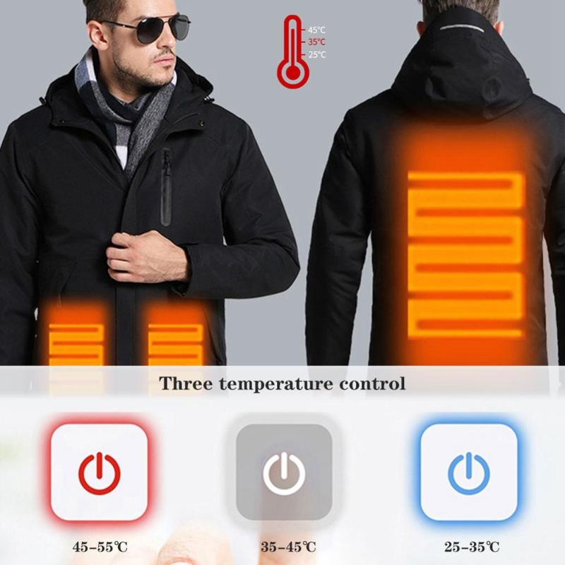 

USB Heating Cotton Jackets Outdoor Waterproof Windbreaker Hiking Camping Skiing Coats, Black