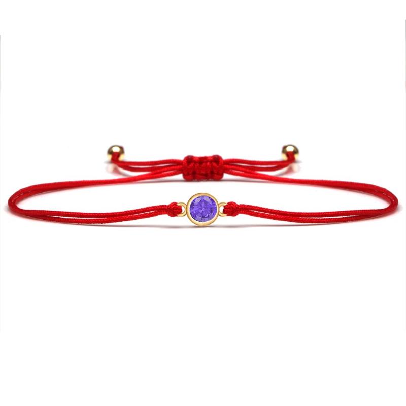 

Shiny Purple Cubic Zirconia Crystal Round Charm Bracelet Women Girl Black Red Cord CZ Adjustable Daily Chic Jewelry Gift