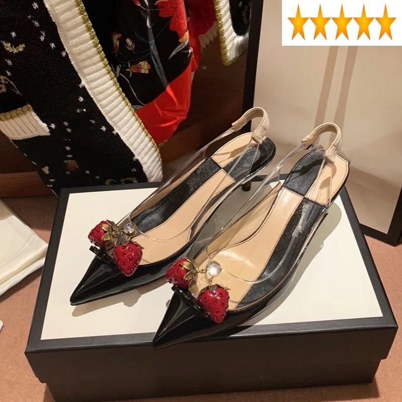 

Pointed Women Summer Patent Leather Toe Sansals Elastic Back Strap Cute Strawberry Designer Elegant Ladies Party Sandals Shoes