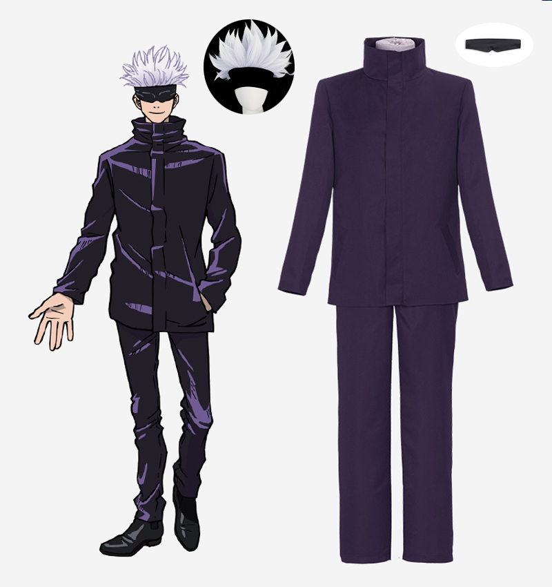 

Jujutsu Kaisen Gojo Satoru Cosplay Costume Adult Coat Pants Wig Shoes Men Suit for Halloween Party