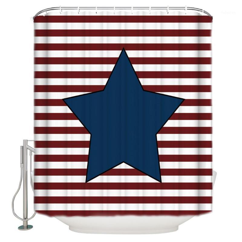 

Red Stripe Background Geometric Five-Pointed Star Polyester Fabric Shower Curtain1