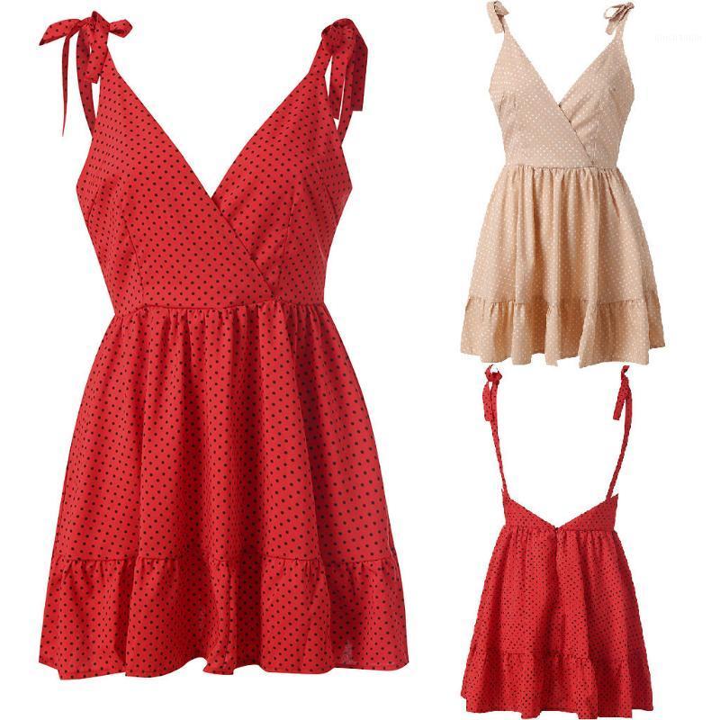 

Fashion Women Sexy Dot Printed Backless Off Shoulder Sleeveless Dress Princess Dress Summer Bandage Beach Sundress Vestidos#g31