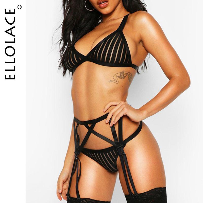 

Ellolace New Mesh Lingerie Sexy Underwear Set Women Bra Party Sets Underwear Set Lingeries Female Bra Sets 2020 New Wholesale, Black