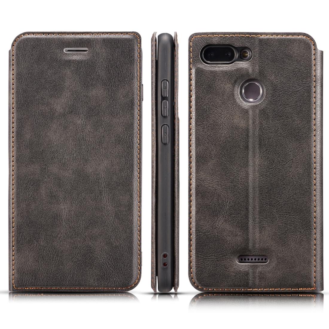 

For Xiaomi Redmi 6 Retro Simple Ultra-thin Magnetic Leather Case with Holder Card Slots Lanyard