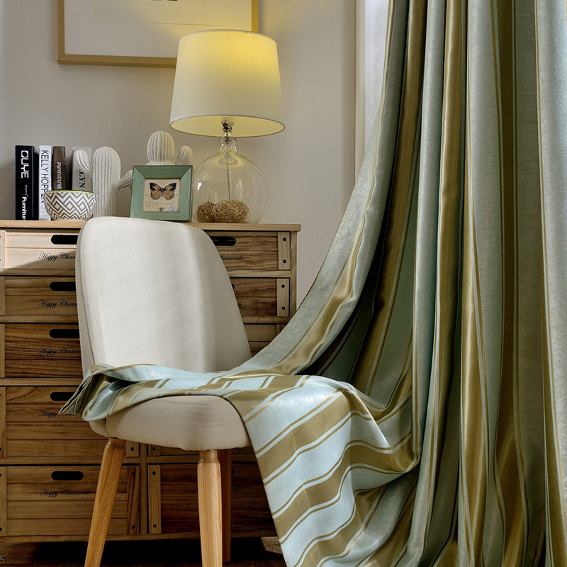 

Casual Vertical Stripe Simple Modern Cation Jacquard Curtain Fabric Shading Curtains for Living Room Bedroom
