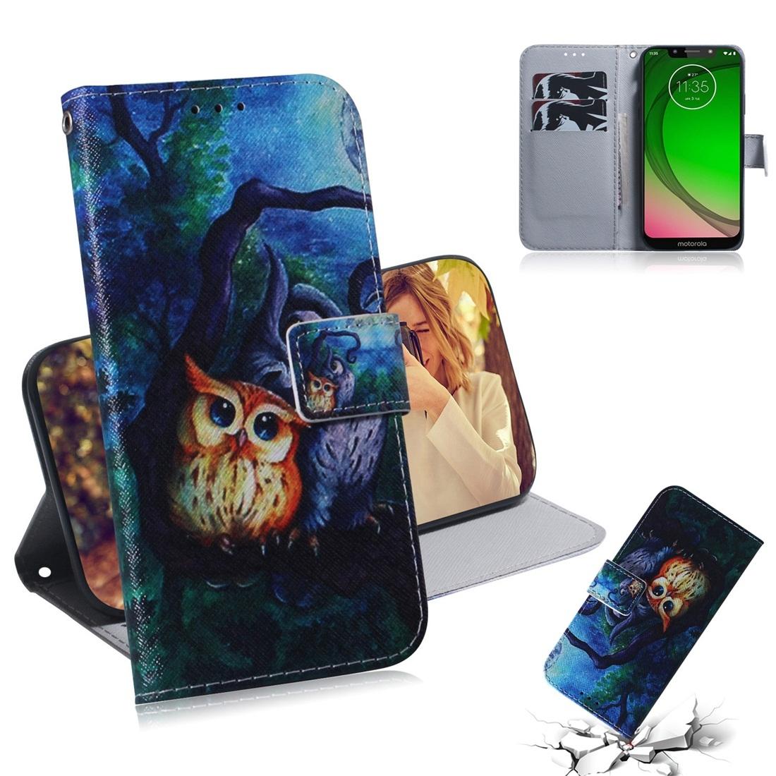 

Oil Painting Owl Pattern Coloured Drawing Horizontal Flip Leather Case for Motorola Moto G7 Play with Holder Card Slots Wallet