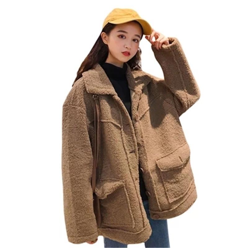 

Winter Women's fur coat 2020 New women jackets in women winter fur coats loose lambswool coat hooded warm female Wool J973, Gray