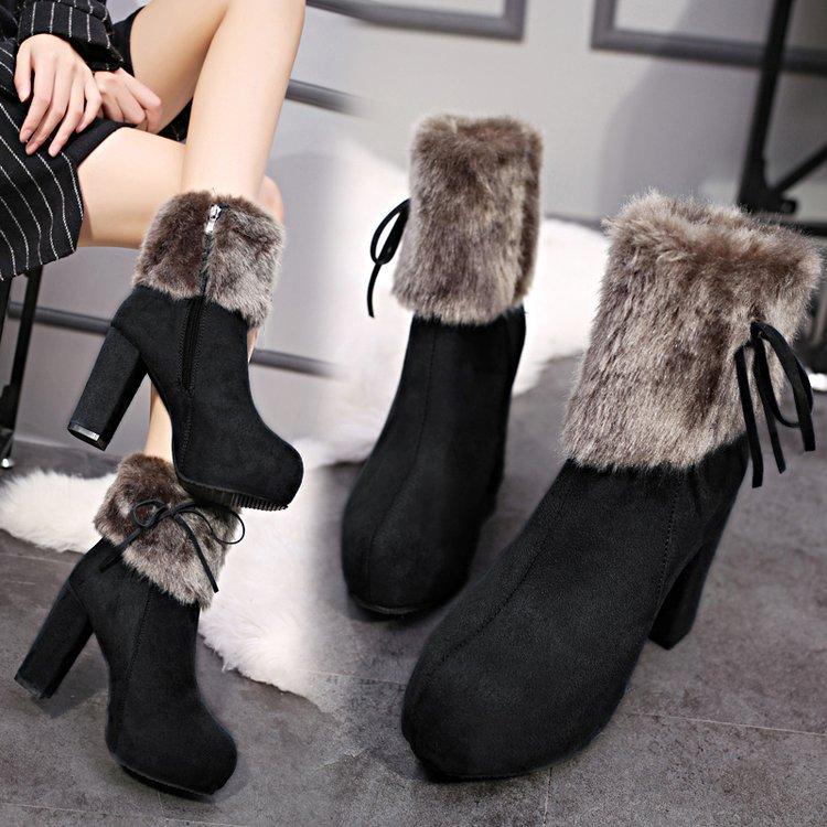 

Winter Thick With Women's Shoes Boots High-heeled Frosted 2020, Black