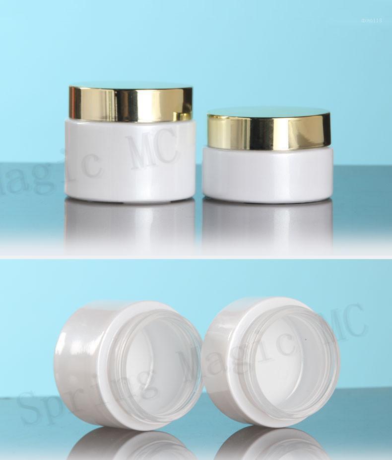 

50 X 50G Empty White/Blue/Green/Frosted Glass Bottles with Gold Lid,1.7oz Skin Care Packaging For Mask/Night Cream/Eye Cream Jar1