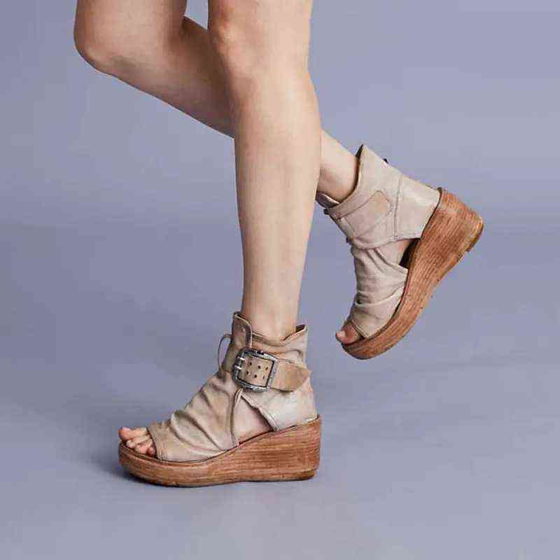 

2022 Flat Boots, buckle, open toe, size 34-43, women's shoes, Roman style, wedge sandals, novelty, summer, Red