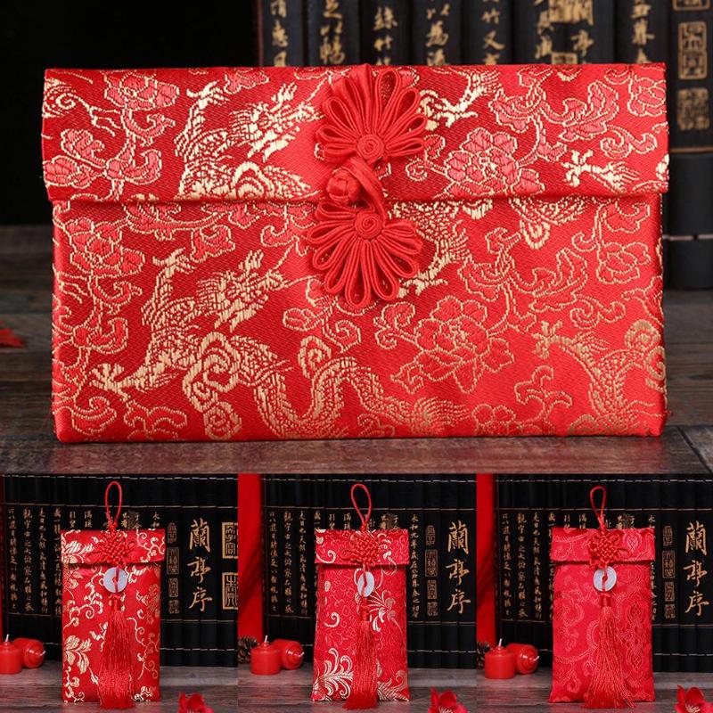 

1 Pc Brocade Tassel Chinese Style Lucky Money Bag Red Envelope Post Card Photo Letter Storage Envelope Happy New Year Pocket