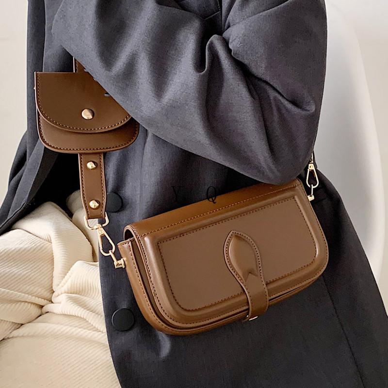 

Ladies Brand Retro Design Two In One Crossbody Bag High Quality Pure Color Simple Chain Bag Mini Pocket, Black