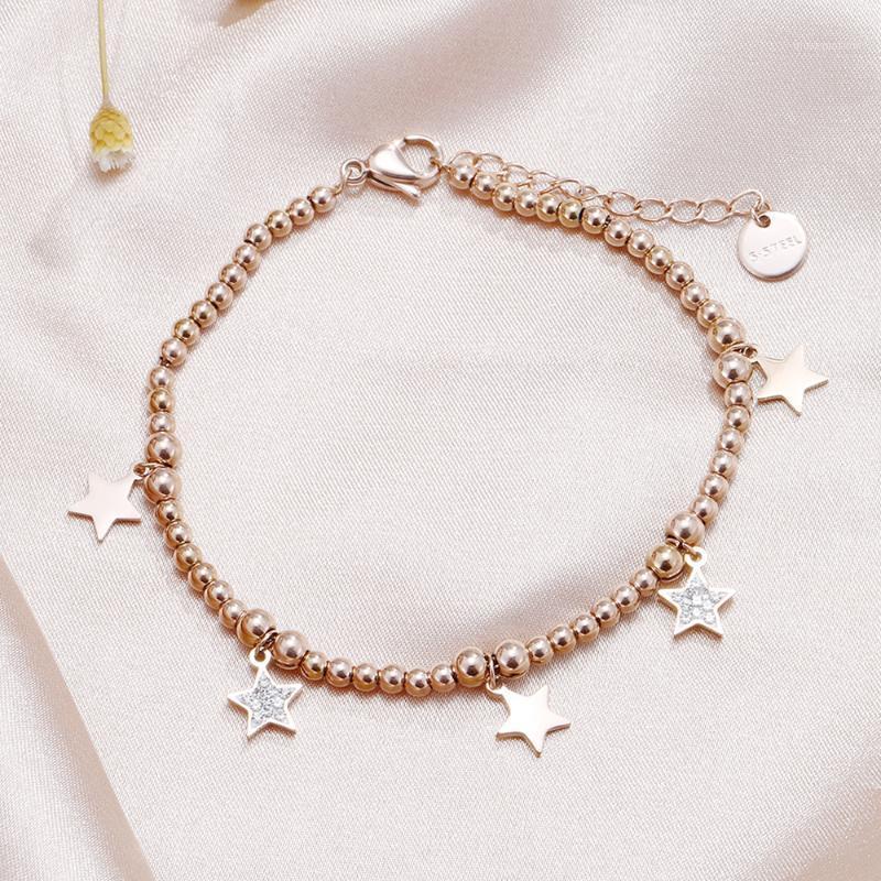 

Stainless Steel Small Stars Charm Bracelet For Women Gold Silvery Elastic Beads Chain For Girl Women Fashion Jewelry Accessory1