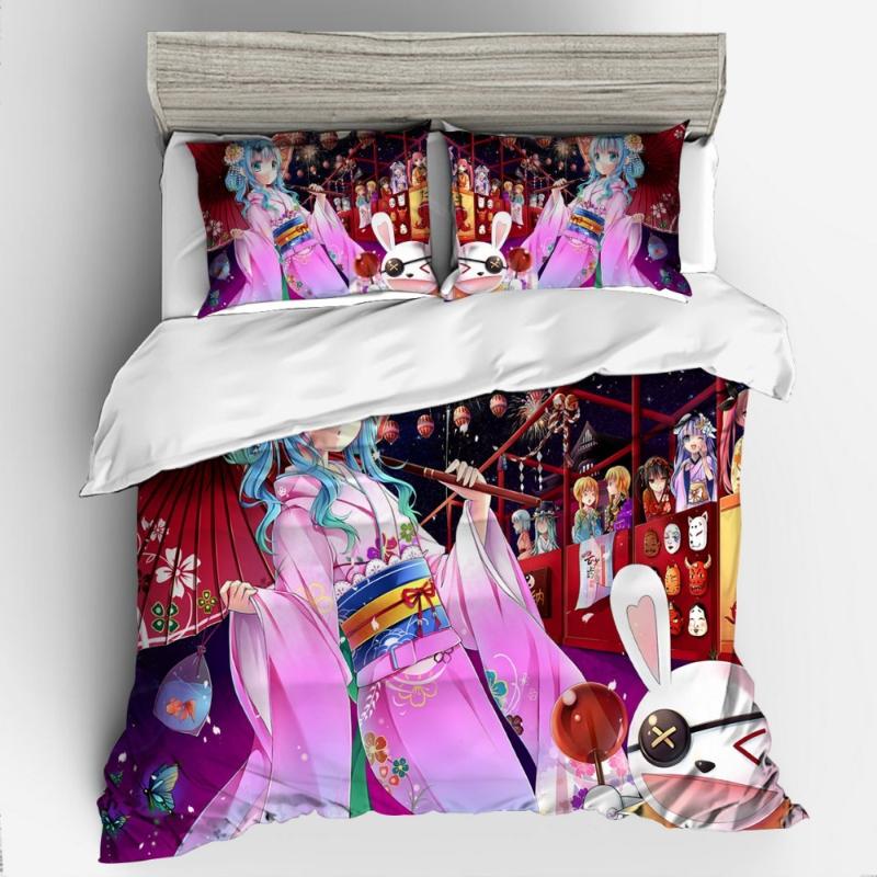

3D Design Printing Bedding Set Duvet Cover Pillowcase Bedclothes Dropshipping Gife Game king Queen size Miku 0020, Miku06