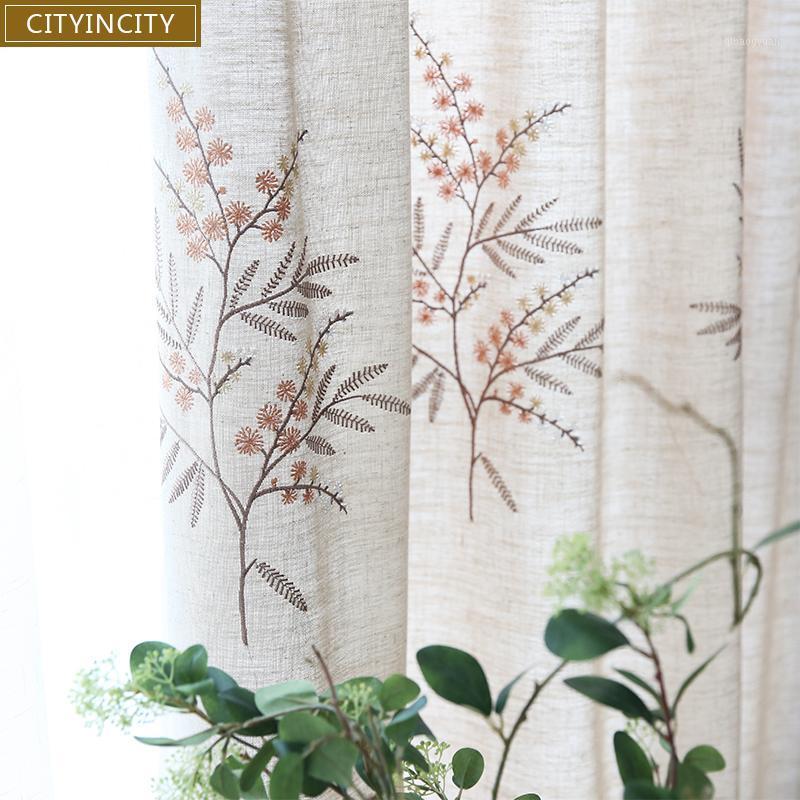 

CITYINCITY faux linen curtain Modern Decor Embroidered Curtains For Bedroom Home drape for Living room Window Customized1, Ivory