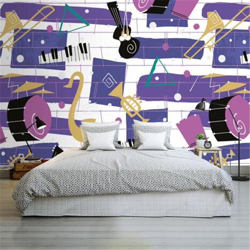 

Cartoon Wallpapers Purple Mural Photo Wallpapers Simple Wallpaper for Kids Room Musical Instruments Wall Papers Home Decor, As shown
