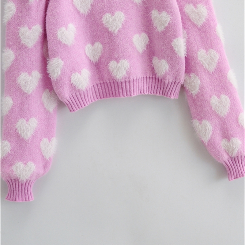 

New Sweet Fashion Sweaters Women Chic Love Heart Shape Knitted Pullovers Sweater Fall Long Sleeve O-neck Knit Jumper Mujer 201203, Sw1458