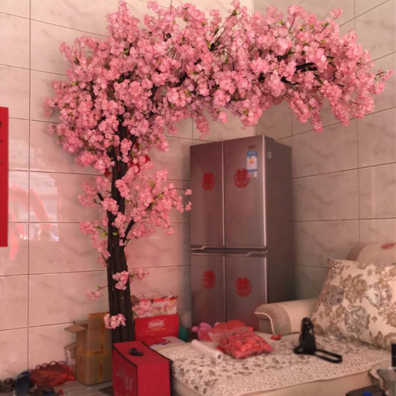 

100cm Fake Cherry Blossom Tree 4 fork Sakura Branch Artificial Flower Silk Wedding Background Wall Decoration Flowers, White