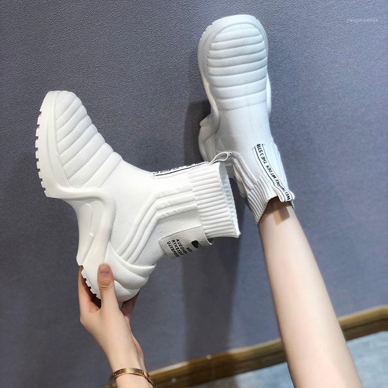 

Breathable Ankle Boot Women Socks Shoes Female white Sneakers Casual Elasticity Wedge Platform Shoes zapatillas Mujer Soft Sole1, Black cheap