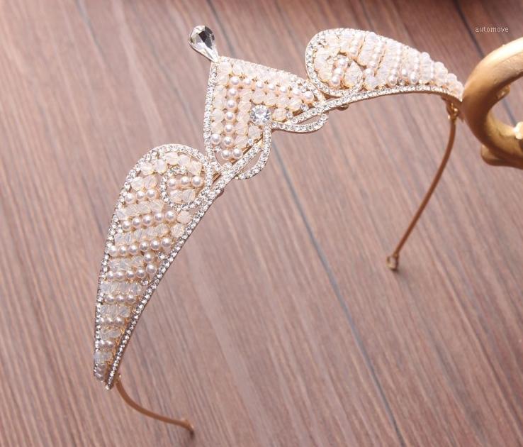 

Princess diadem bridal tiara gold crystal beaded wedding headband wedding dress with accessories style fashion luxury atmosphere1