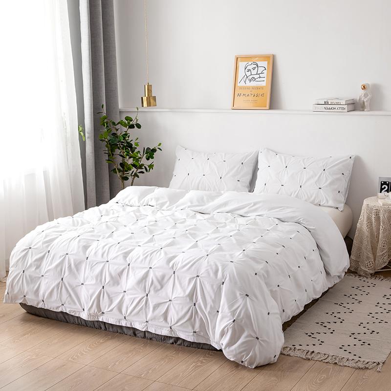 

Embroidery Craft Stretch Fabric Square 100% Polyester Bedroom Quilt-Cover Pillow-Case Bedding-Texture No-Bed-Sheet 3-Piece-Set, White