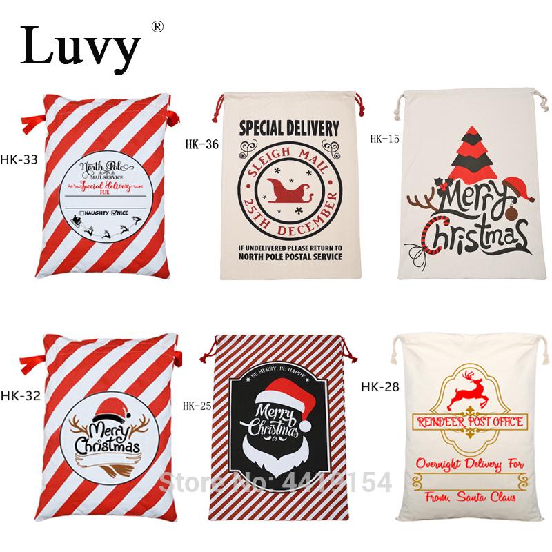 

Wholesale Christmas Kids Gifts 100pcs/lot Personalized Santa Sack Candy Gift Bag Red Stripe Drawstring Christmas Sacks Large
