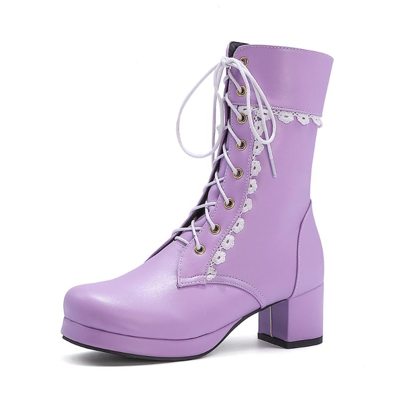 

Ladies Ankle Boots Women Shoes Sweet Lace Lolita Lovely Cosplay Platform Ladies High Heels Boots Woman Plus Size 43 B257, Black
