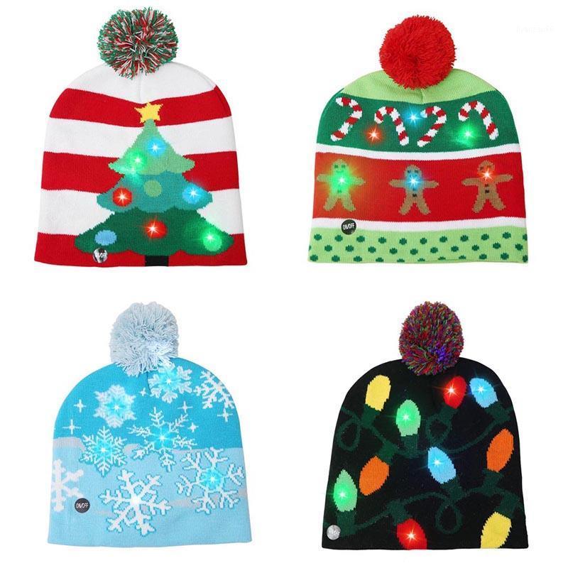 

Fashion LED Glowing Christmas Hat Colorful Christmas Plush Knitted Hat Tree Snow Decoration Gift1