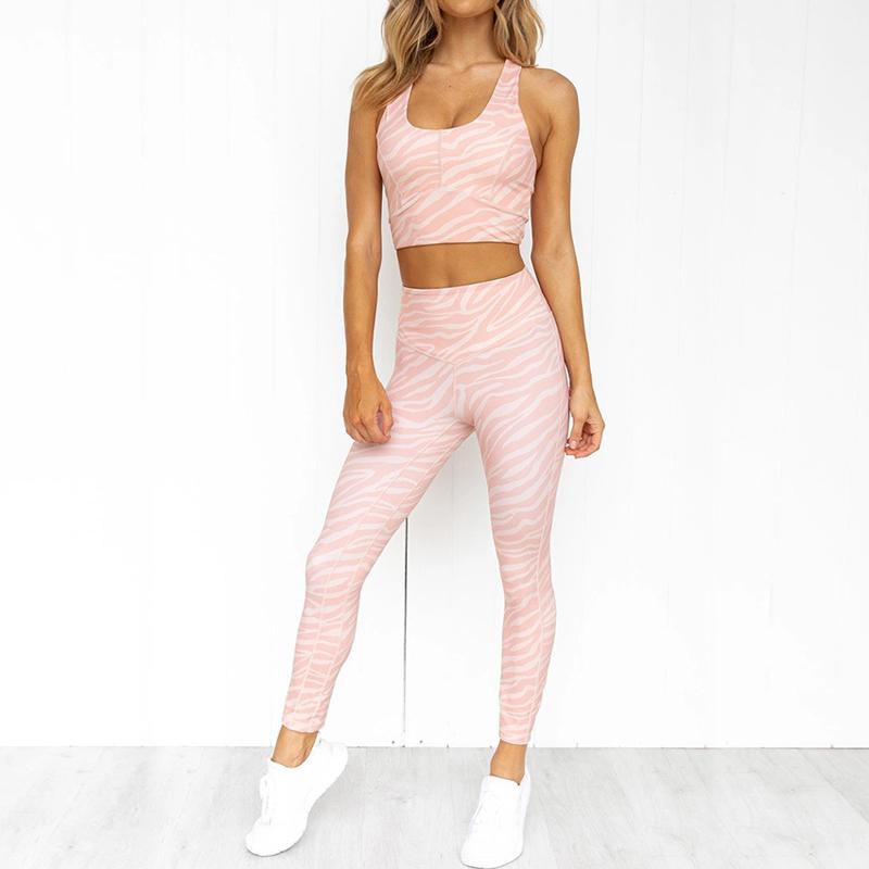 

2 Piece Seamless Yoga Set Women Zebra pattern Workout Clothing Sportswear High Waist Gym Leggings+Sports Bra Fitness Sport Suit, Pink