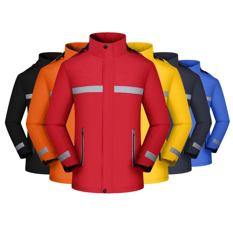 

Outdoor Women Men Camping Long Sleeve Hooded Waterproof Reflective Strip Skiing Warm Fleece Mountaineering Hiking Jackets#g4, Black
