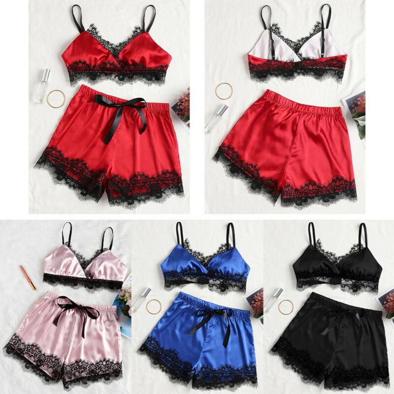 

Women Lingerie Nightwear Robe Satin Babydoll Tops Shorts Pyjamas Set, White