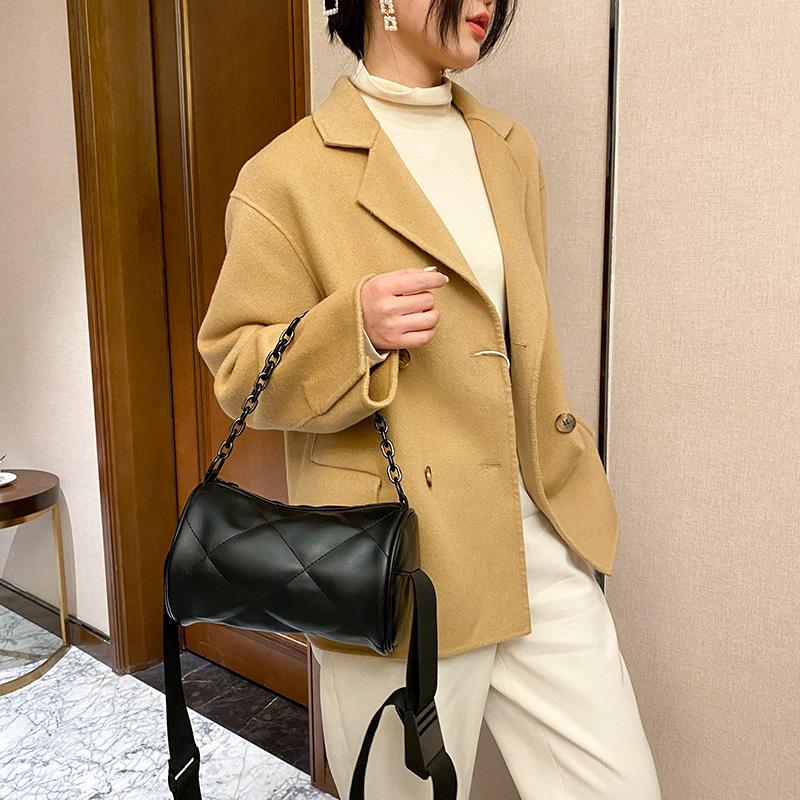 

Trend New Cylind Bag for Women's Luxury PU Shoulder Handbag Classic Lady Thread Crossbody Bag High-quality Leather Tote Bags Sac, Black