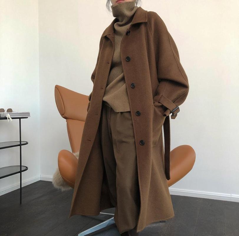 

woman classic warm cashmere coat, Black