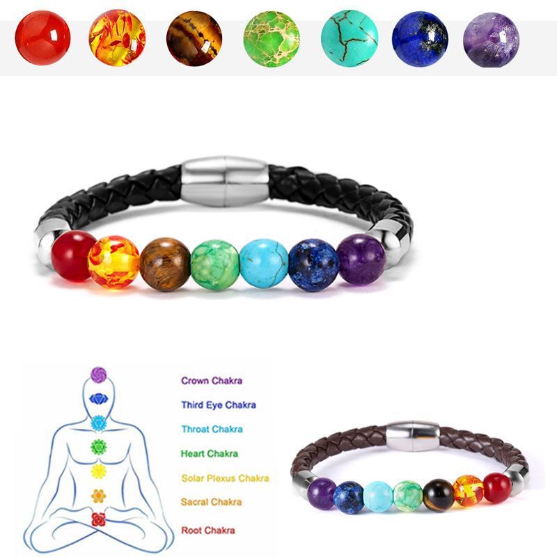 

Meetvii 7 Chakra Leather Bracelets for Men Women Healing Balance Natural Stone Beads Bracelet Yoga Jewelry1