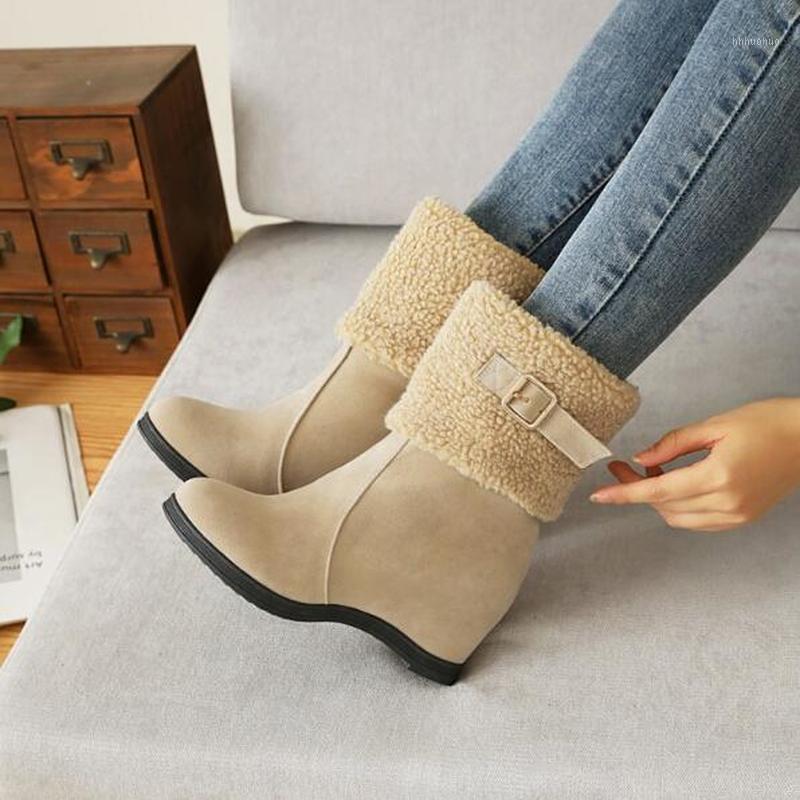 

Women ankle boots high heel autumn winter snow warm height incleasing shoes plus size gladiator booties woman mujer zapatosD20761, Black