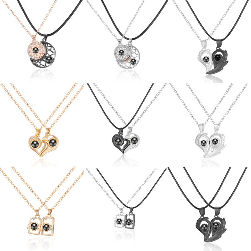 

Couple Magnetic Attraction Necklace Love Stitching Sun and Moon, Silver