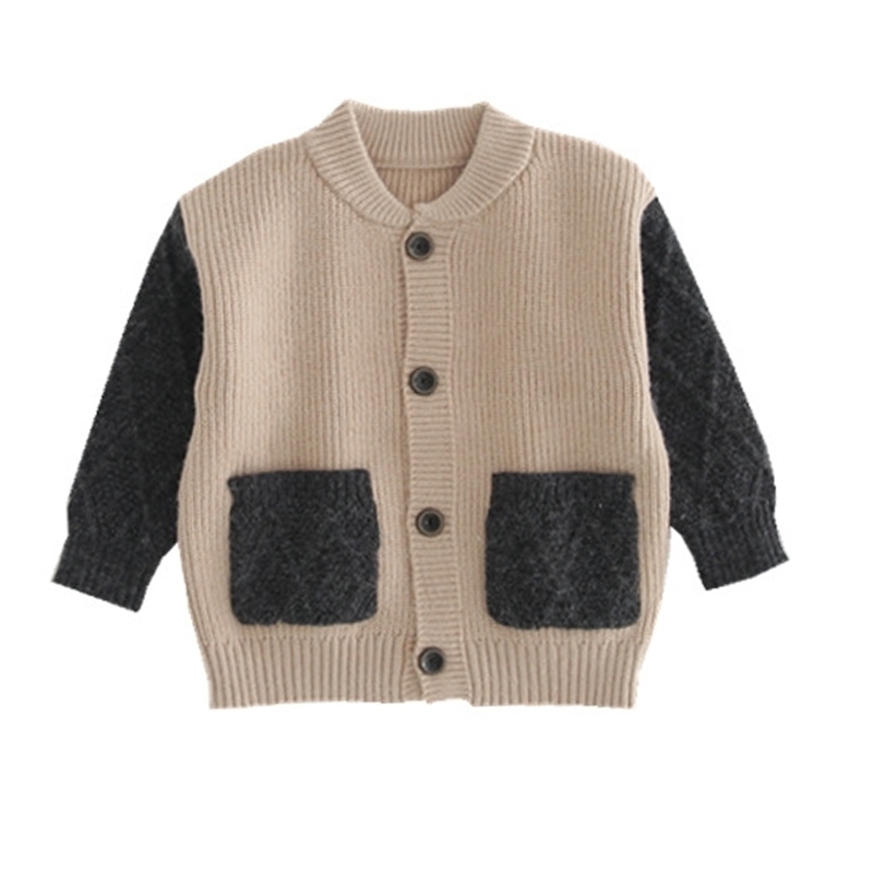 

New Autumn Kids Sweaters Boys Girls Cotton Knit Cardigans Baby Children Color Block Cardigan Fashion Children Outwear 201201, Brown