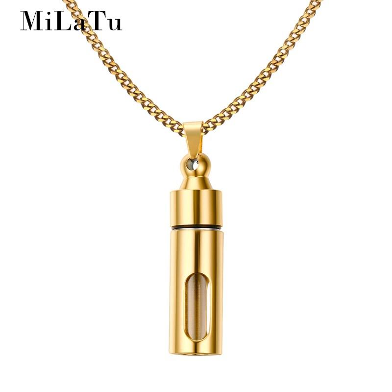

hot sale Can Open Perfume Bottle Pendant Necklace Gold-color Stainless Steel Memory Cremation Urn Necklace Free Chain NE316G