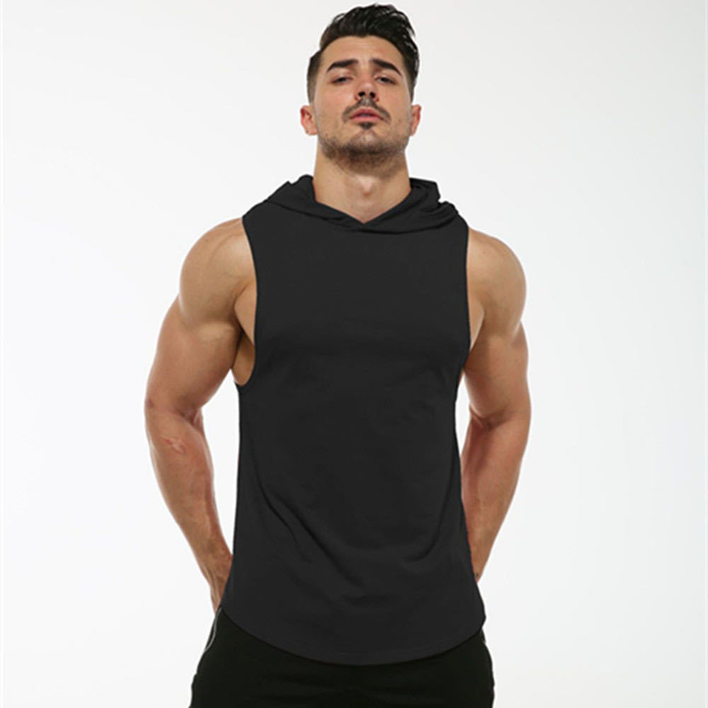 

Hot sale black custom sleeveless workout gym hoodie shirt, White