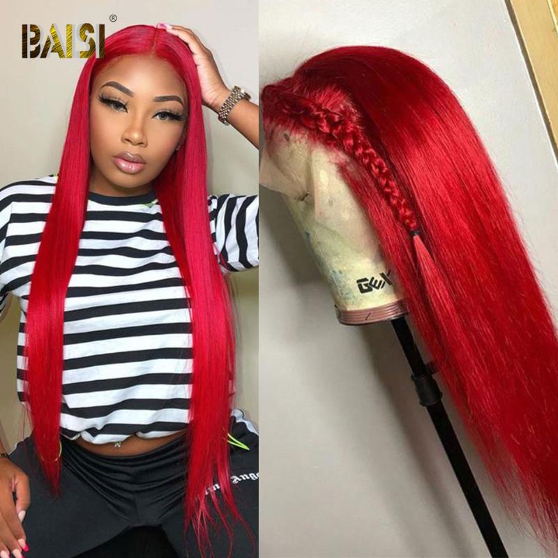 

BAISI Brazilian Colored Lace Front Human Hair Wigs 4x4 Lace Closure Wig Straight Blue Orange Red Front Wig For Black Women