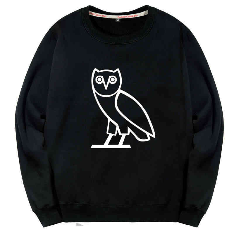 

HIGH-Quality Autumn Winter Drake Ovo Owl Round Neck Sweater Printed Gold Hip Hop Street Men' and Women' Rock Hoodie, Black 1
