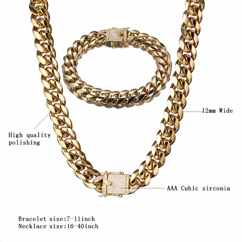 

12mm Miami Curb Cuban Link Necklace For Mens Womens With White Rhinestone Out Necklace Hip Hop Jewelry 7''-40'' Inches1