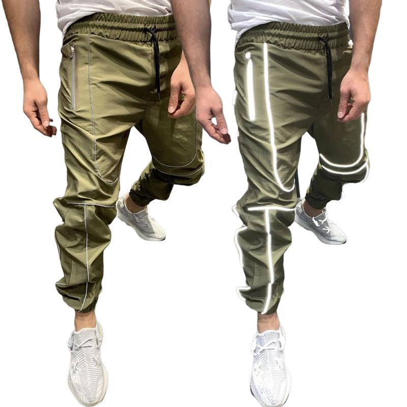 

Sweat Pants Mens Reflective Night Run Running Safety Pants Polyester Quick Dry Joggers Sweatpants Pantalones Hombre Tracksuit, Black