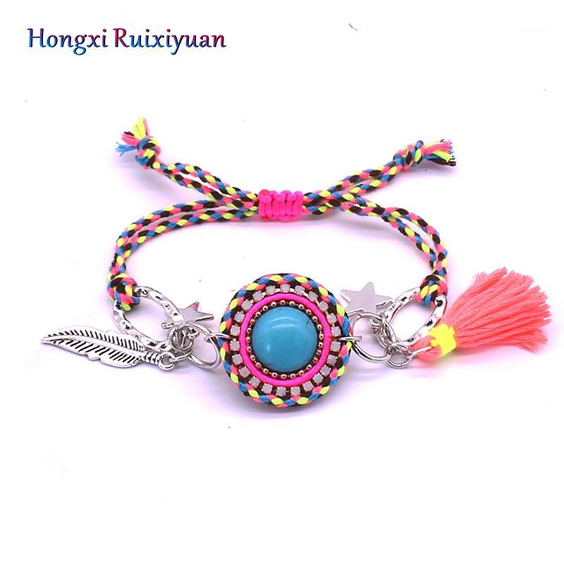 

Charm Bracelets Fashion Bracelet Alloy Feather Star Round Bohemian Style Ms. Glamour Color Rope Handmade Activity Knot Jewelry1