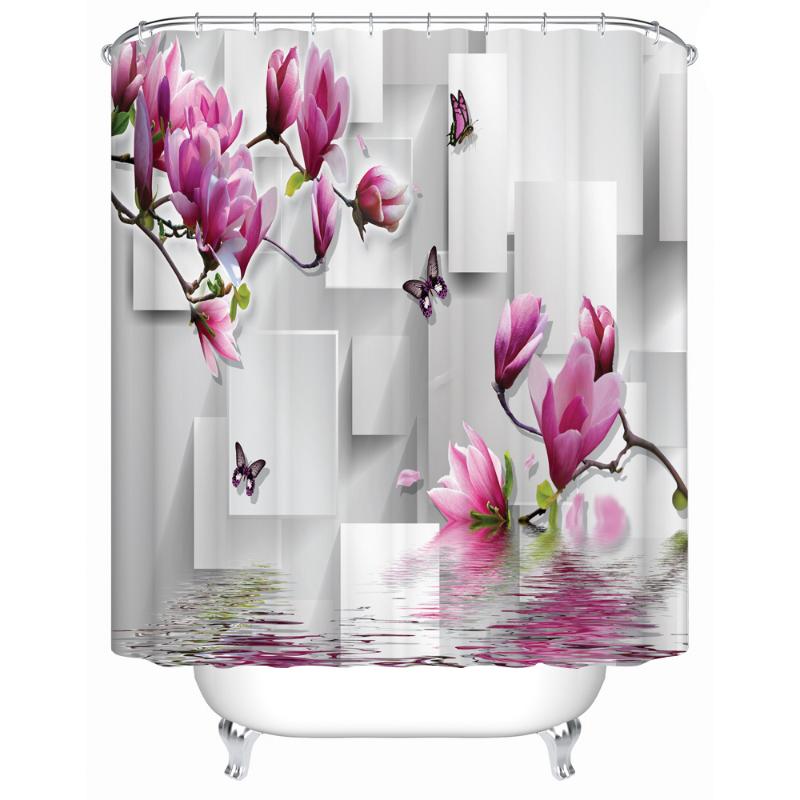 

3d Peach Blossom Bathroom 3d Shower Curtains Floral Print Fabric Waterproof Mildew Resistant Bath Decor Curtain for Windows