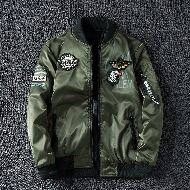 

Winter Bomber Jacket Men Military Pilot Jacket Badge Fashion Double Side Wear Motorcycle Jacket Autumn Youth Big Size 6XL 7XL 201201, Armygreen one thin