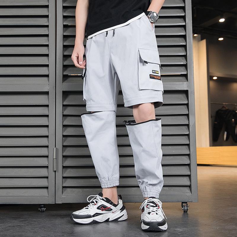 

One Dress Two Wear Spring New Youth Loose Casual Detachable Trousers Men's Drawstring Feet Rend Safari Style Ankle-Length Pants, 10646721 light blue