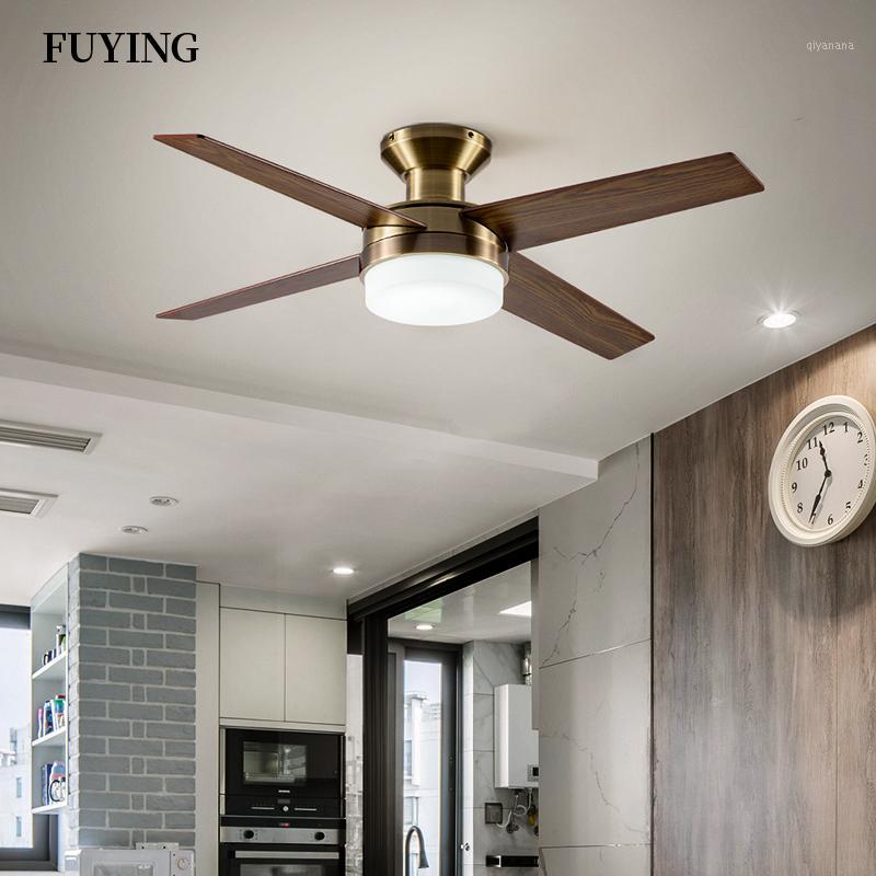 

American Ceiling Fan Lamp LED Wooden Leaf Fan Ceilling Lamp Simple Three Color Dimming Dinning Living Room Pendant1