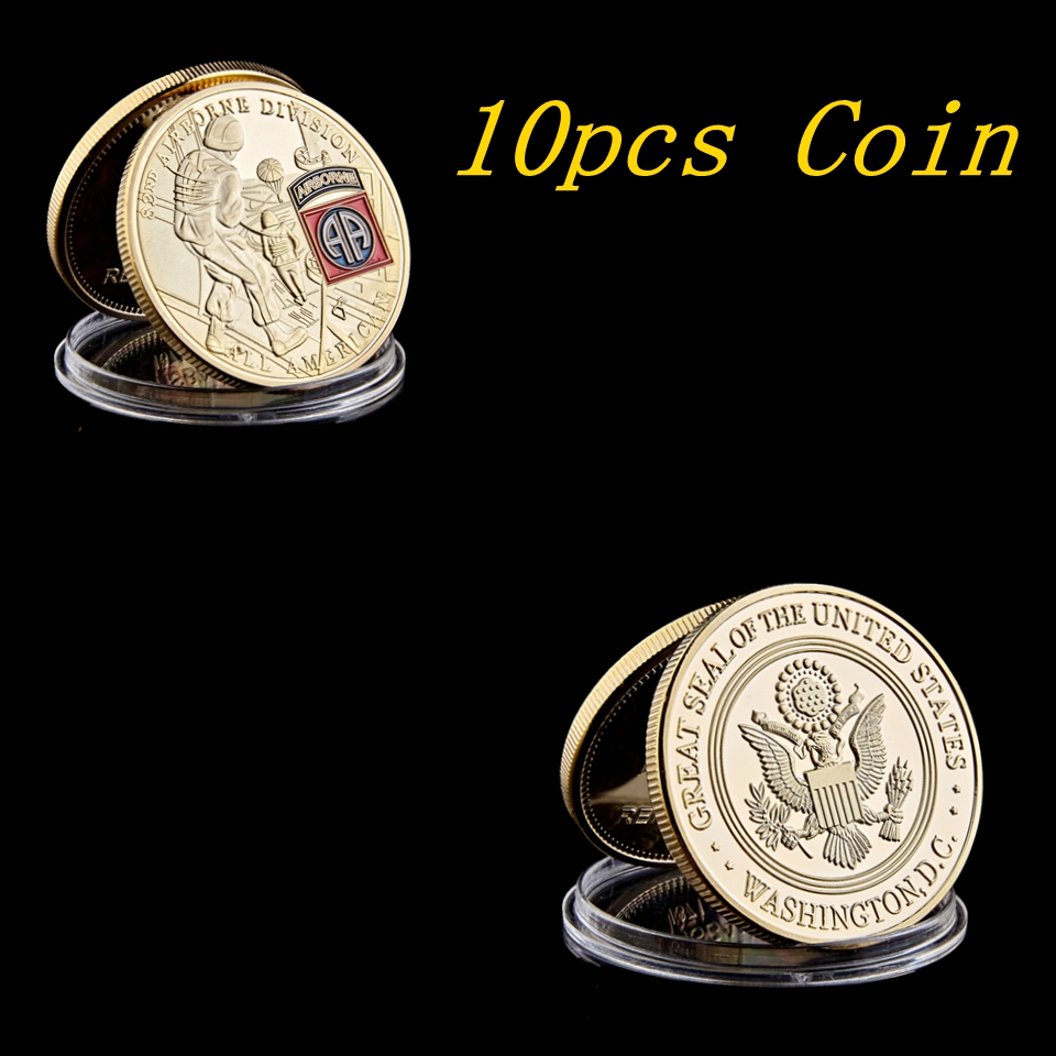 10pcs Gold Military USA 24k Gold Plated Challenge Coin Craft 82nd Airborne Division United States Army Collectible Gifts-image-592424052