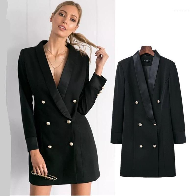 

GOOHOJIO 2021 New Double Breasted Female Overcoat Oversized Simple Casual Blazer Women Classic Solid Color Autumn Women Outwear1, Black